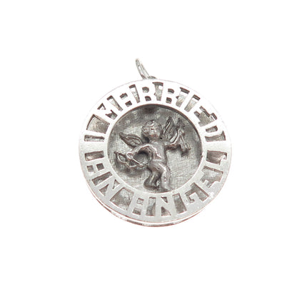 925 Sterling Silver Vintage I Married an Angel Cupid Charm Pendant