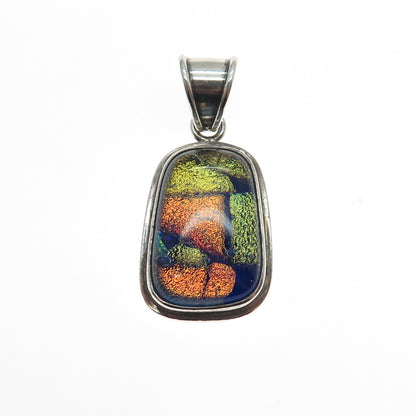 925 Sterling Silver Vintage Dichroic Glass Modernist Charm Pendant