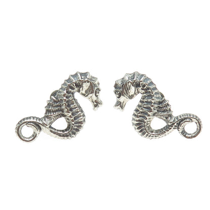 BEAU 925 Sterling Silver Antique Art Deco Seahorse Oxidized Screw Back Earrings