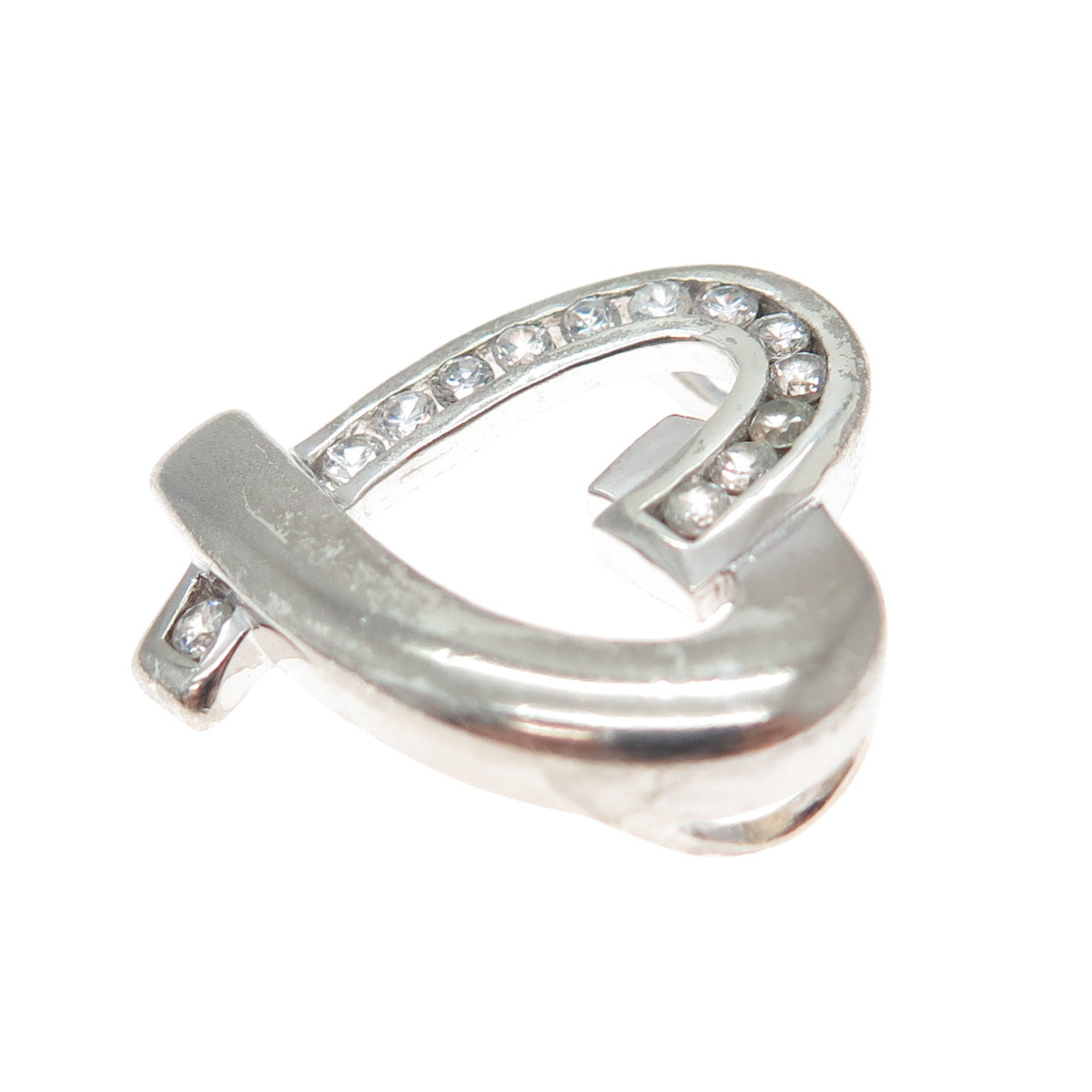 925 Sterling Silver Round-Cut C Z Heart Slide Charm Pendant
