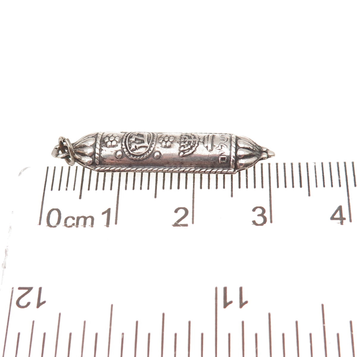 925 Sterling Silver Vintage Israel Mezuzah Judaica Oxidized Charm Pendant