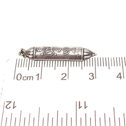 925 Sterling Silver Vintage Israel Mezuzah Judaica Oxidized Charm Pendant