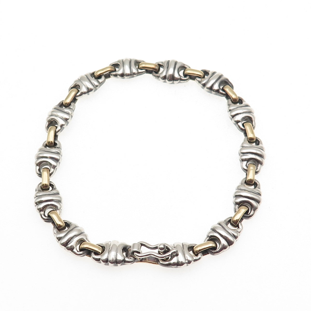 925 Sterling Silver 2-Tone Vintage Modernist Anchor Link Oxidized Bracelet 8.25"