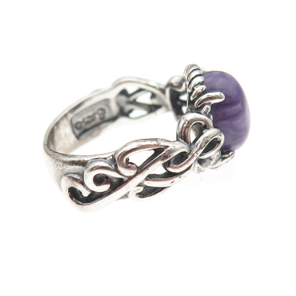 Carolyn Pollack 925 Sterling Silver Vintage Real Charoite Oxidized Ring Size 6