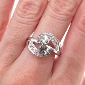 925 Sterling Silver Real Iolite & White Topaz Bypass Ring Size 8