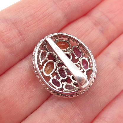 925 Sterling Real Blue Topaz Garnet Citrine Amethyst Cluster Slide Mini Pendant