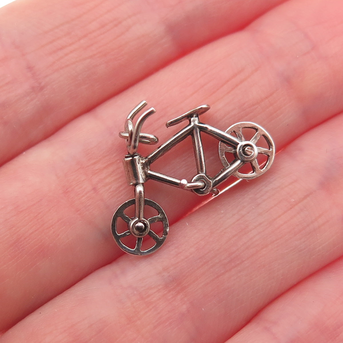 925 Sterling Silver Antique Art Deco Bicycle Movable Mini Charm Pendant