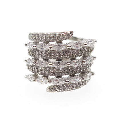 925 Sterling Silver Marquise & Round-Cut C Z Multi-Row Ring Size 6.25