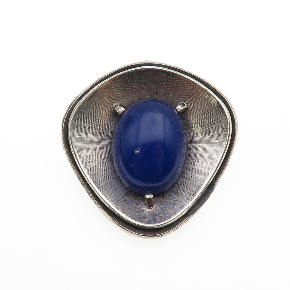 925 Sterling Silver Vintage Real Blue Onyx Modernist Oxidized Pin Brooch Pendant