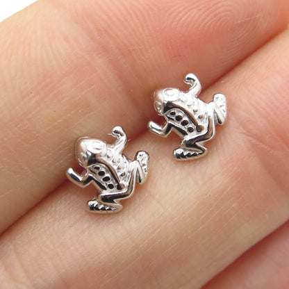 925 Sterling Silver Frog For Good Luck Stud Earrings