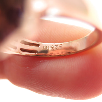 925 Sterling Silver Rose Gold Plated Druzy Pink Topaz & Amethyst Ring Size 5