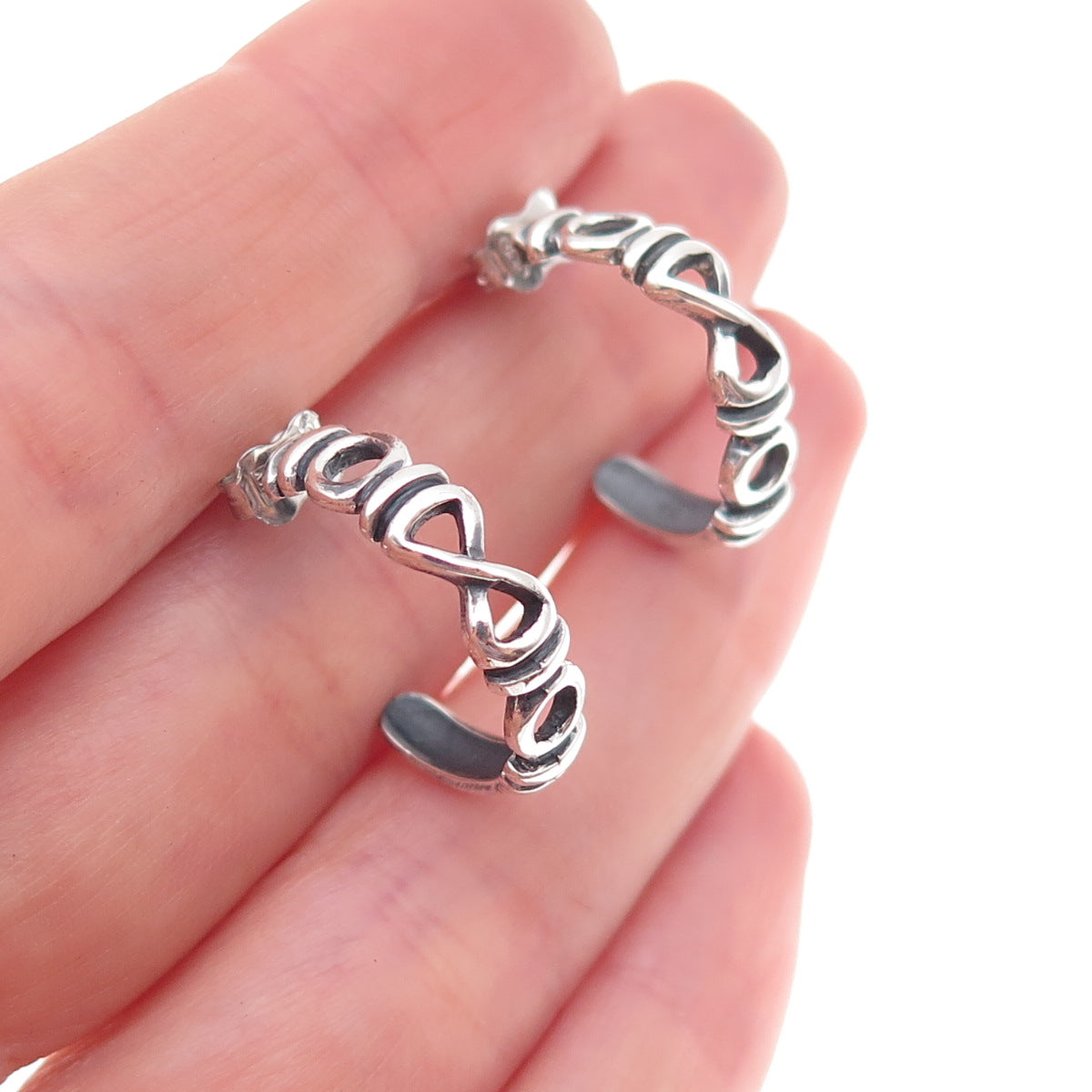 925 Sterling Silver Vintage Infinity Oxidized Hoop Earrings