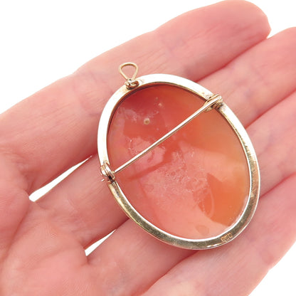 800 Silver Gold Plated Antique Art Deco Real MOP Lady Cameo Pin Brooch / Pendant