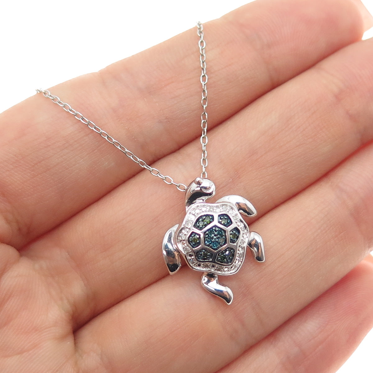 DASAN Sterling Silver Real Multi-Color Diamond Turtle Cable Chain Necklace 18"