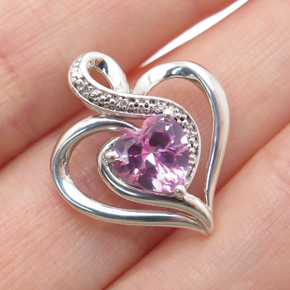 RL RICHLINE 925 Sterling Real Diamond & Pink Topaz Heart Minimalist Pendant