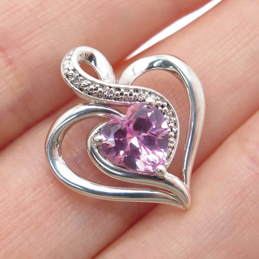 RL RICHLINE 925 Sterling Real Diamond & Pink Topaz Heart Minimalist Pendant