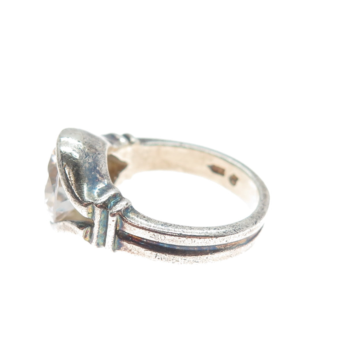 925 Sterling Silver Vintage Round-Cut Shaped C Z Oxidized Ring Size 5.25