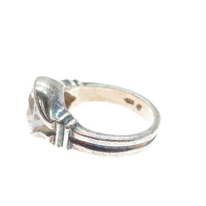 925 Sterling Silver Vintage Round-Cut Shaped C Z Oxidized Ring Size 5.25