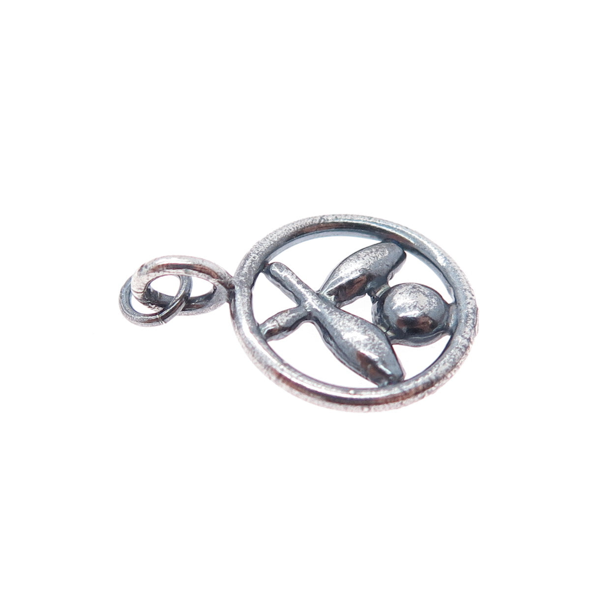 925 Sterling Silver Vintage Bowling Club Oxidized Minimalist Charm Pendant
