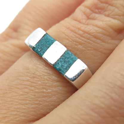 925 Sterling Silver Vintage Mexico Real Bisbee Turquoise Inlay Ring Size 6.5