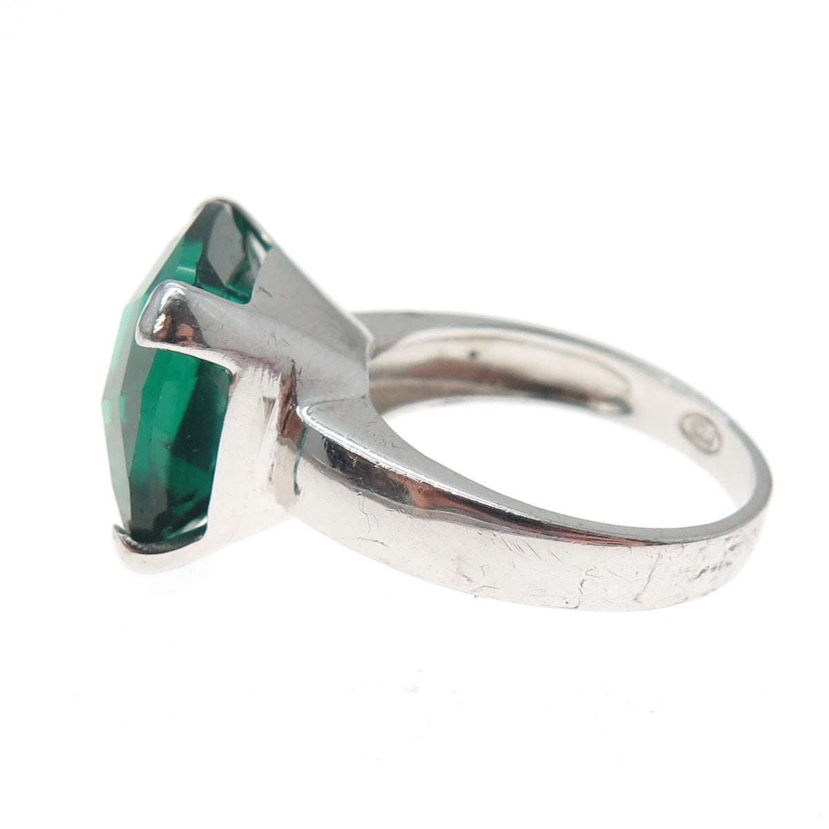 925 Sterling Silver Cushion-Cut Green C Z Modernist Ring Size 6.25