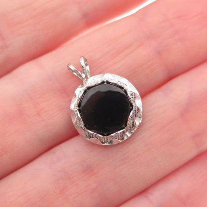 DCE Curtis Sterling Silver Antique Art Deco Real Black Onyx Mini Charm Pendant