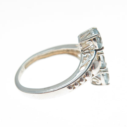 CHUCK CLEMENCY 925 Sterling Silver Vintage Real Round-Cut Blue Topaz Ring Size 5