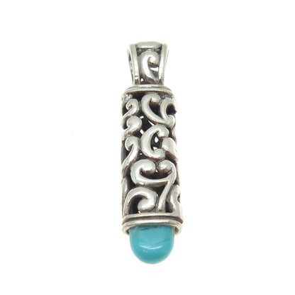 BARSE 925 Sterling Silver Vintage Real Turquoise Scroll Oxidized Pendant