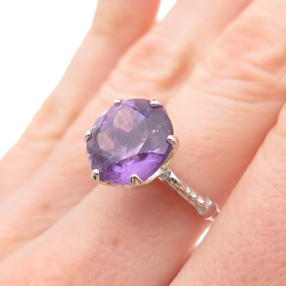 925 Sterling Silver Real Round-Cut Amethyst Ring Size 6.25