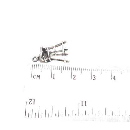 SUNWEST 925 Sterling Silver Vintage Baby Chair Oxidized Mini 3D Charm Pendant