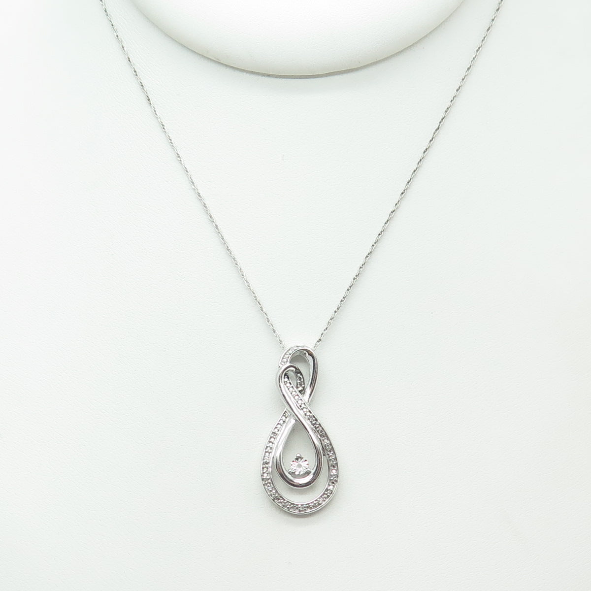 925 Sterling Silver Real Round-Cut Diamond Infinity Singapore Chain Necklace 19"