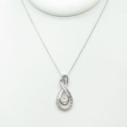 925 Sterling Silver Real Round-Cut Diamond Infinity Singapore Chain Necklace 19"