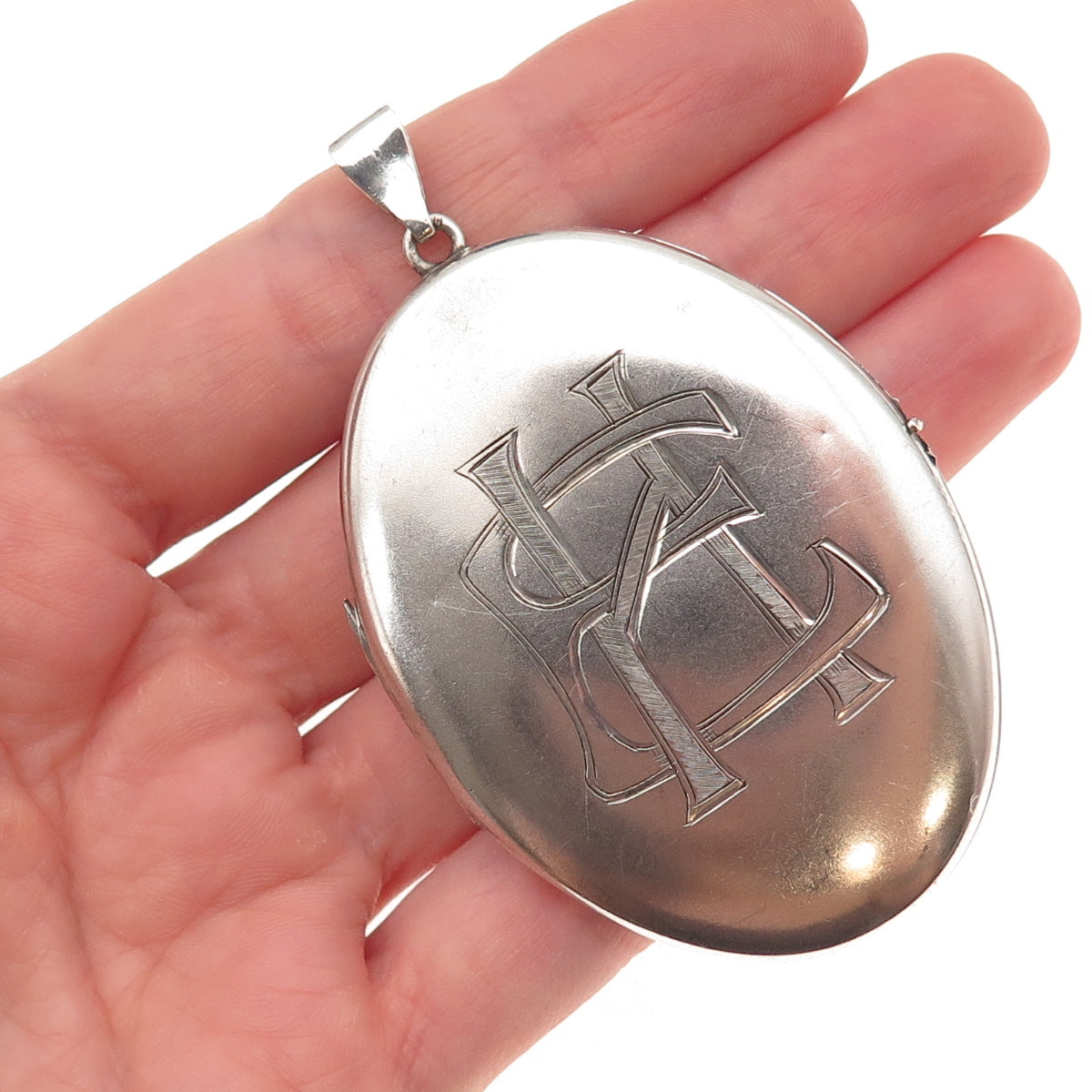 925 Sterling Silver Antique Art Deco Engraved EH Monogram Locket Pendant
