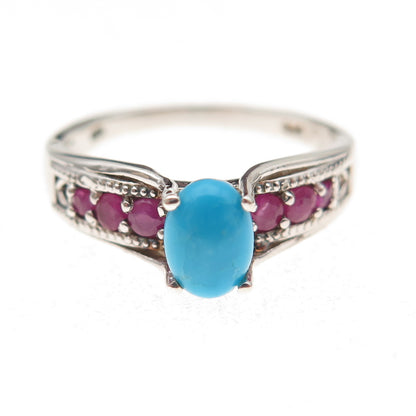 Chuck Clemency 925 Sterling Silver Real Turquoise & Ruby Ring Size 8.25