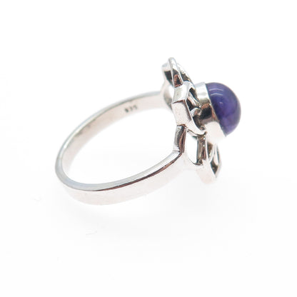 925 Sterling Silver Vintage Real Amethyst Flower Ring Size 7