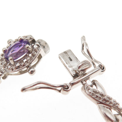 Ross Simons 925 Sterling Silver Real Diamond Accent & Amethyst Bracelet 7.25"