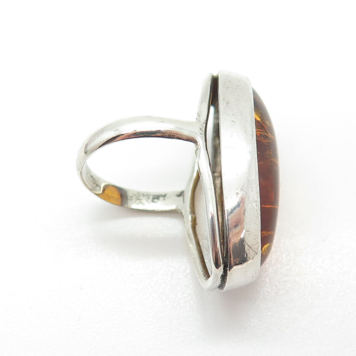 925 Sterling Silver Vintage European Real Amber Ring Size 5.25