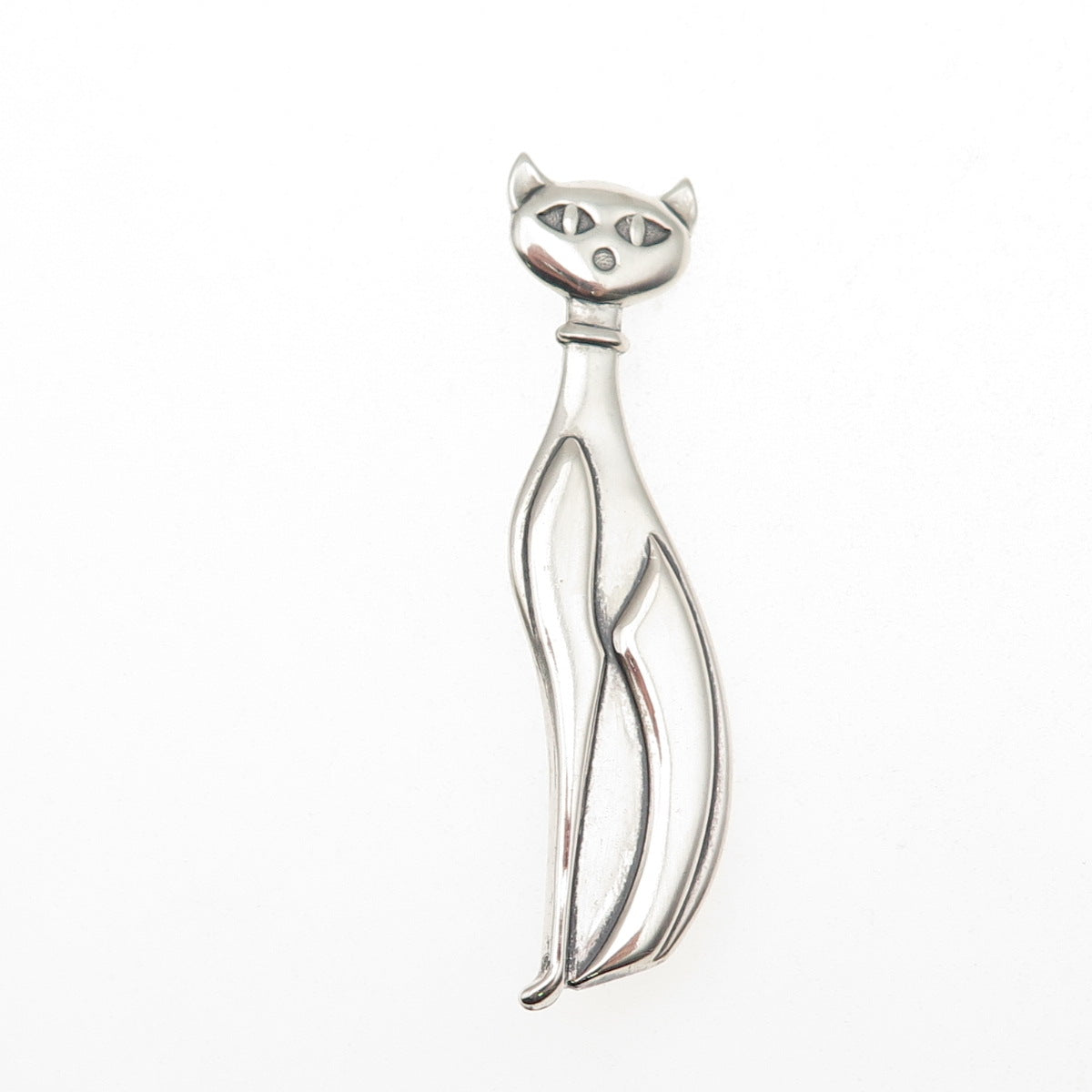 Beaucraft 925 Sterling Silver Vintage Modernist Cat Oxidized Pin Brooch