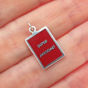 925 Sterling Silver Red Enamel Super Awesome! Minimalist Charm Pendant