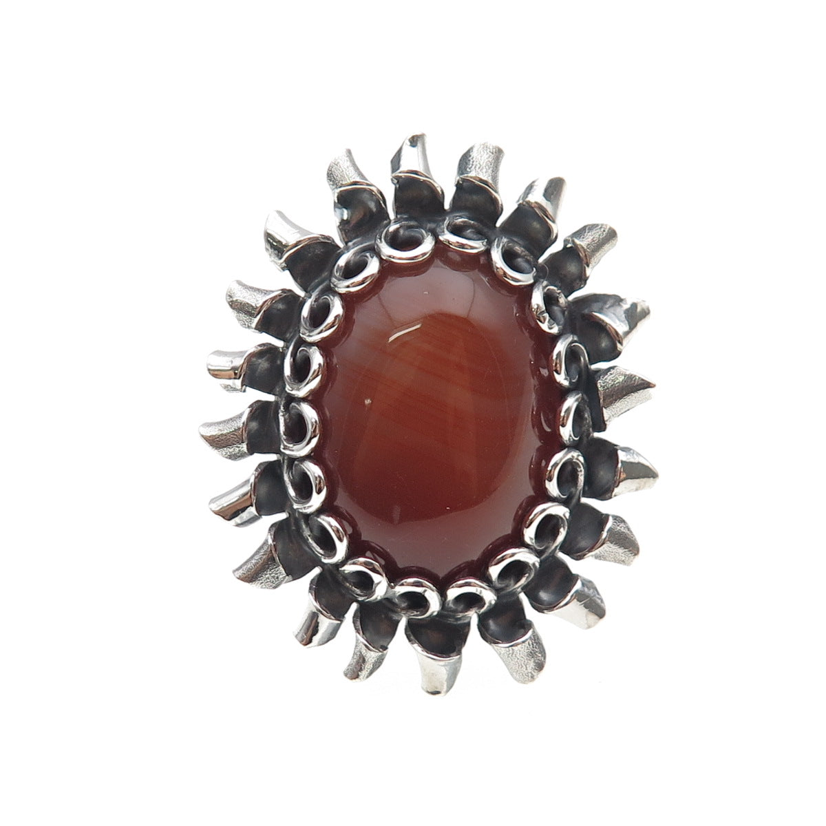 925 Sterling Vintage Brazil Real Agate Modernist Oxidized Adjustable Ring Size 6