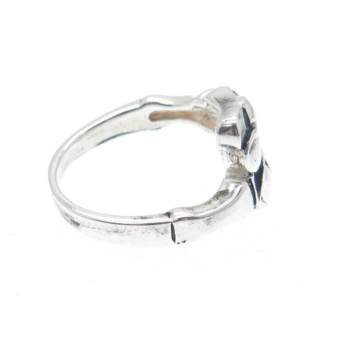 925 Sterling Silver Vintage Flower Oxidized Ring Size 7