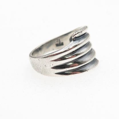 925 Sterling Silver Vintage Modernist Ribbed Oxidized Ring Size 5.75