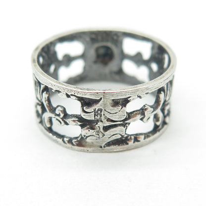 ALBO 835 Silver Vintage Rose Flower Oxidized Band Ring Size 9