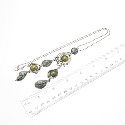 HAGIT GORALI 925 & 950 Silver Vintage Israel Real Pearl Modernist Necklace 18"