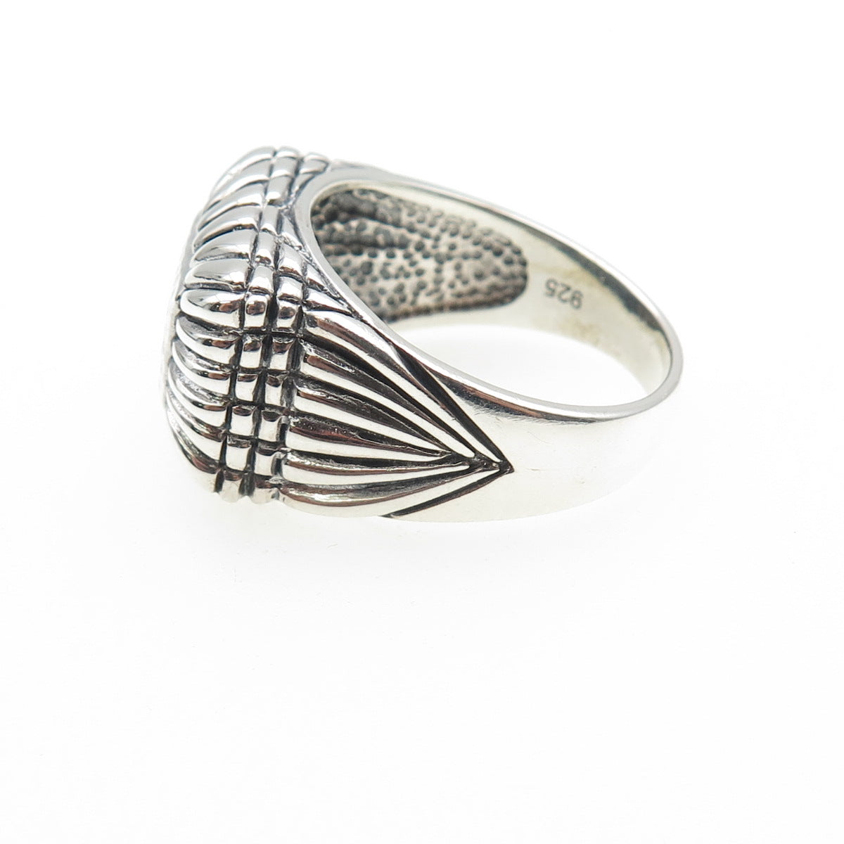 925 Sterling Silver Vintage Modernist Hammered Oxidized Ring Size 11.25