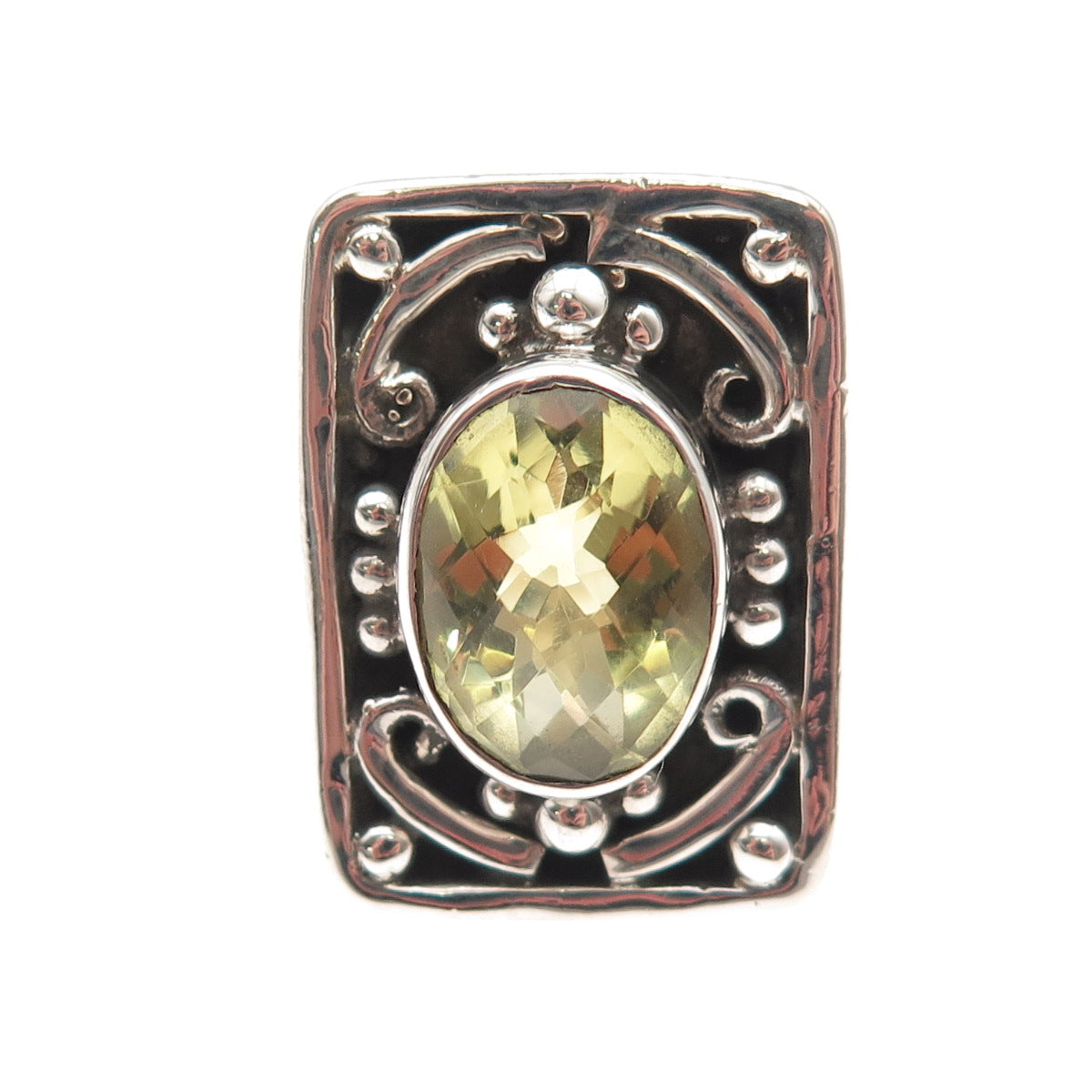 Sajen 925 Sterling Silver Vintage Real Lemon Quartz Oxidized Ring Size 6.25