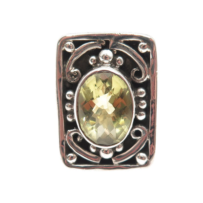 Sajen 925 Sterling Silver Vintage Real Lemon Quartz Oxidized Ring Size 6.25