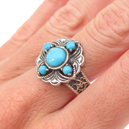 925 Sterling Silver Real Sleeping Beauty Turquoise Oxidized Ring Size 8.25