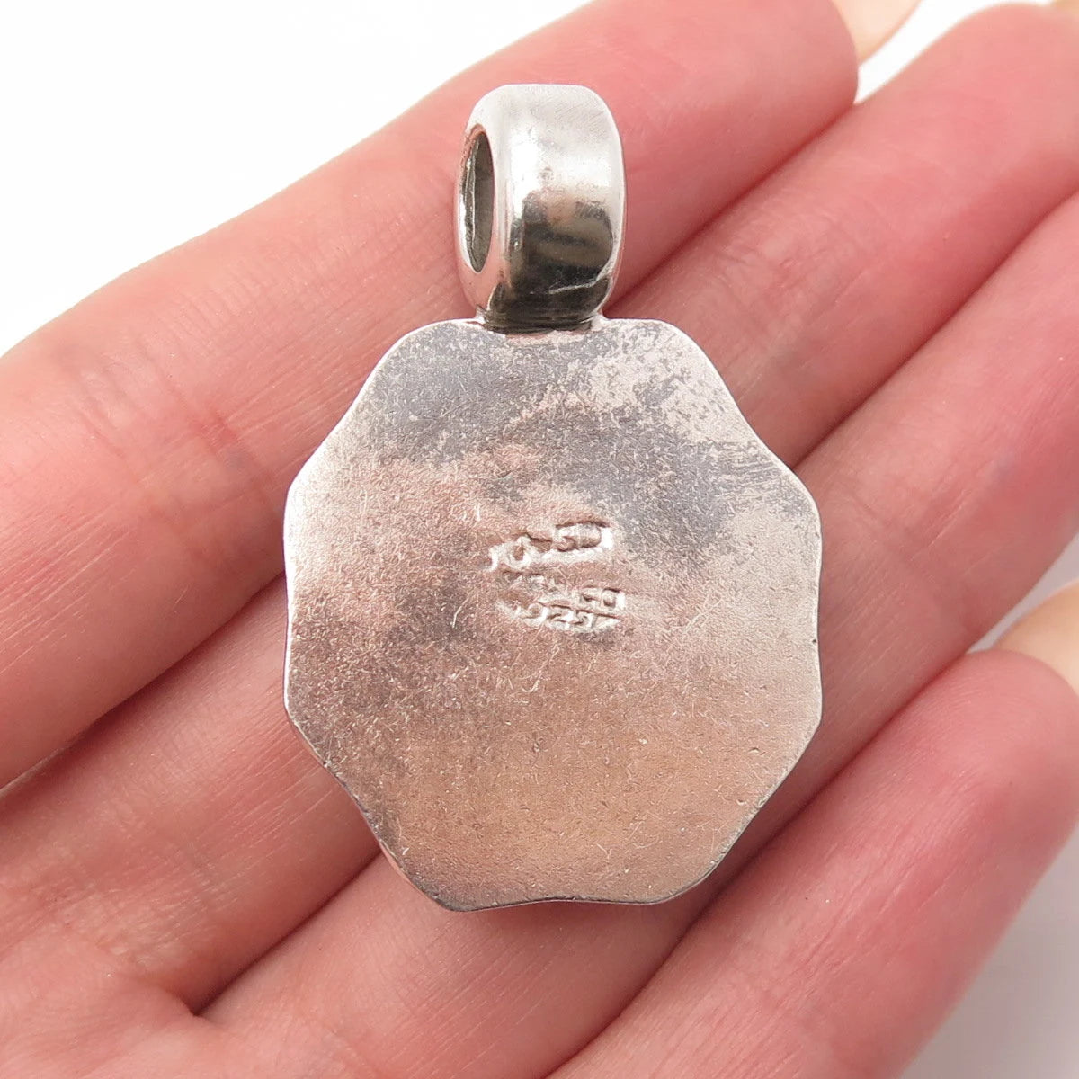 925 Sterling Silver Vintage Mexico Real Turquoise Gem Oval Pendant