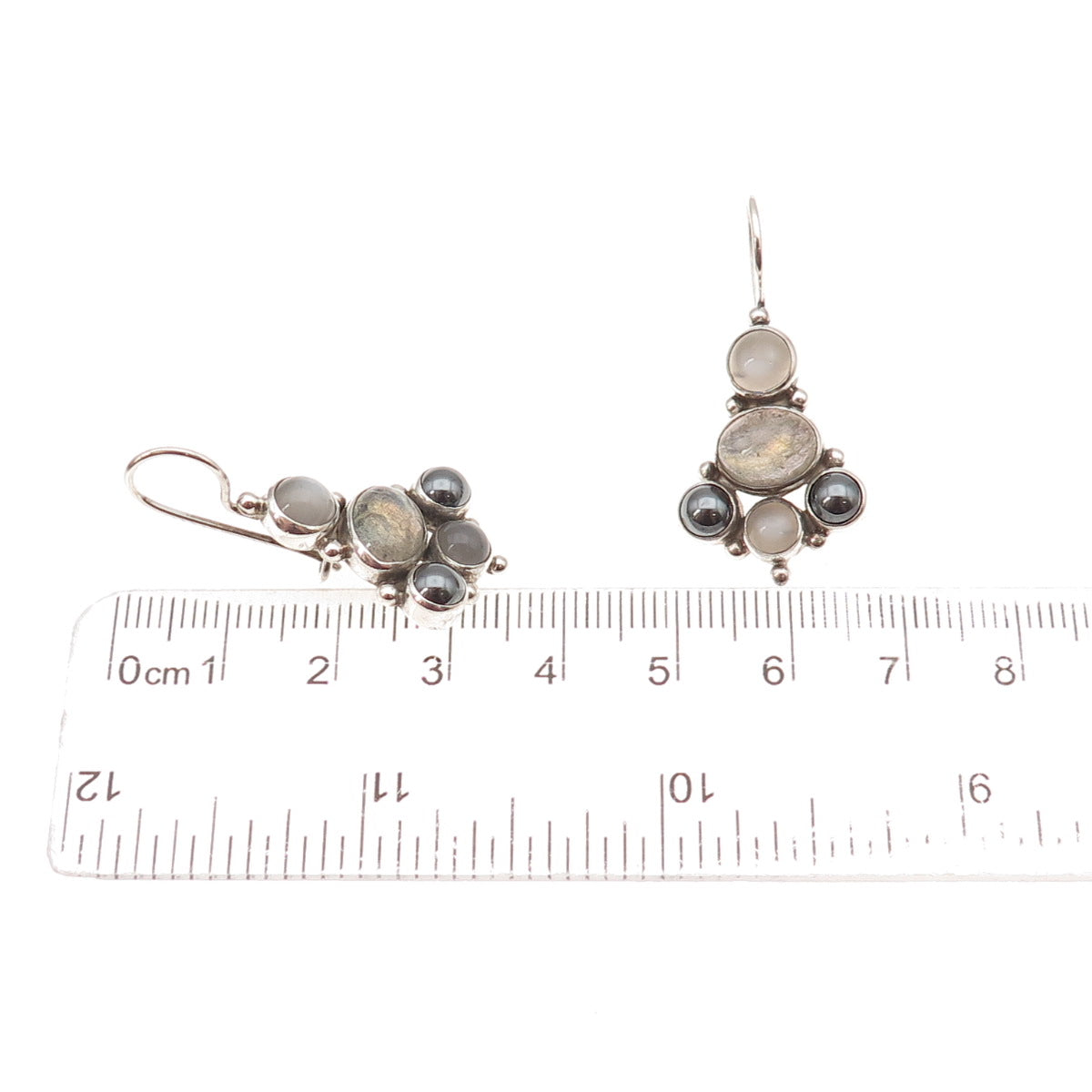 925 Sterling Silver Vintage Real Moonstone Labradorite Hematite Dangle Earrings